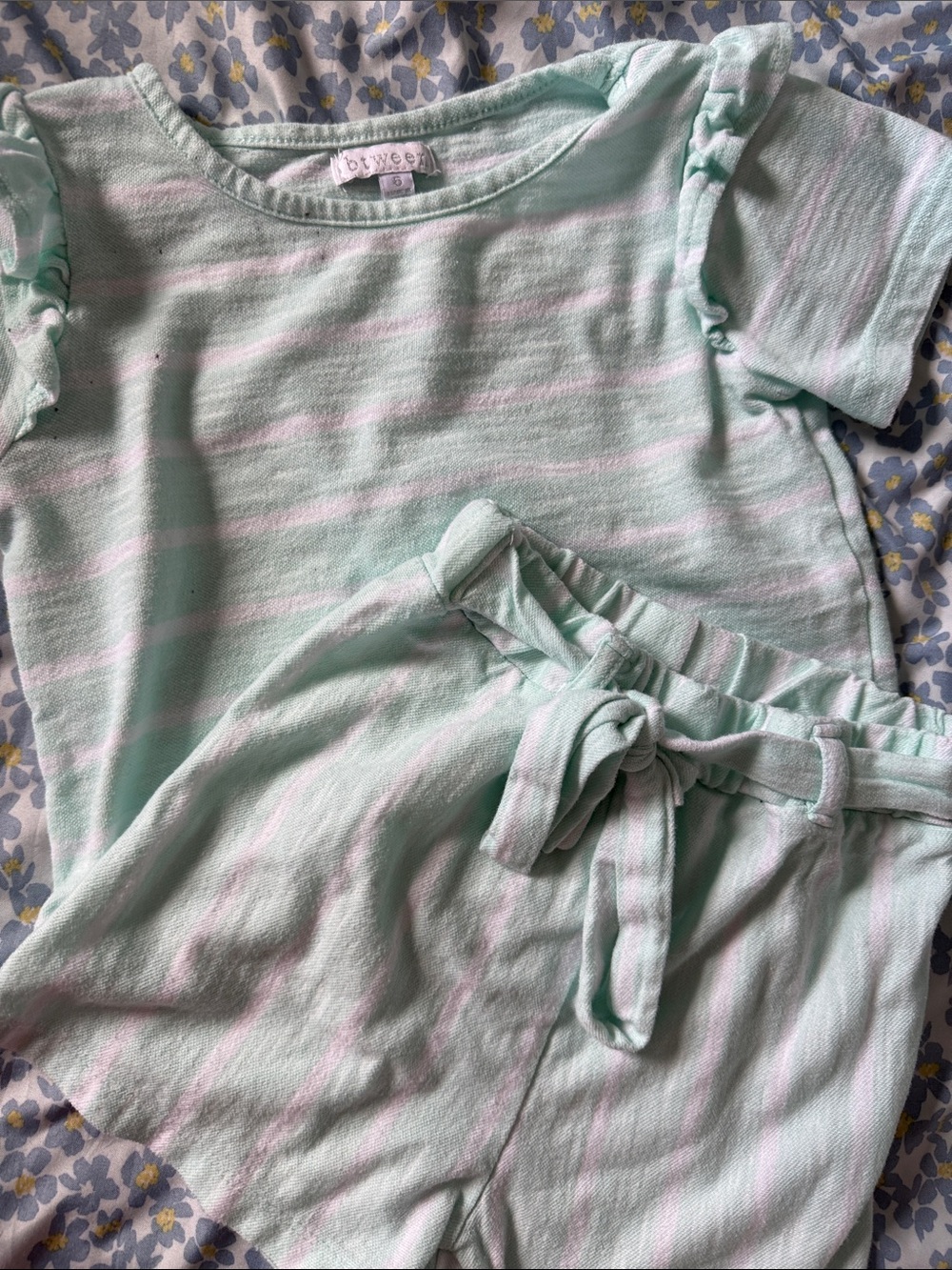 btween Mint and Light Pink Striped Short Sleeve Set